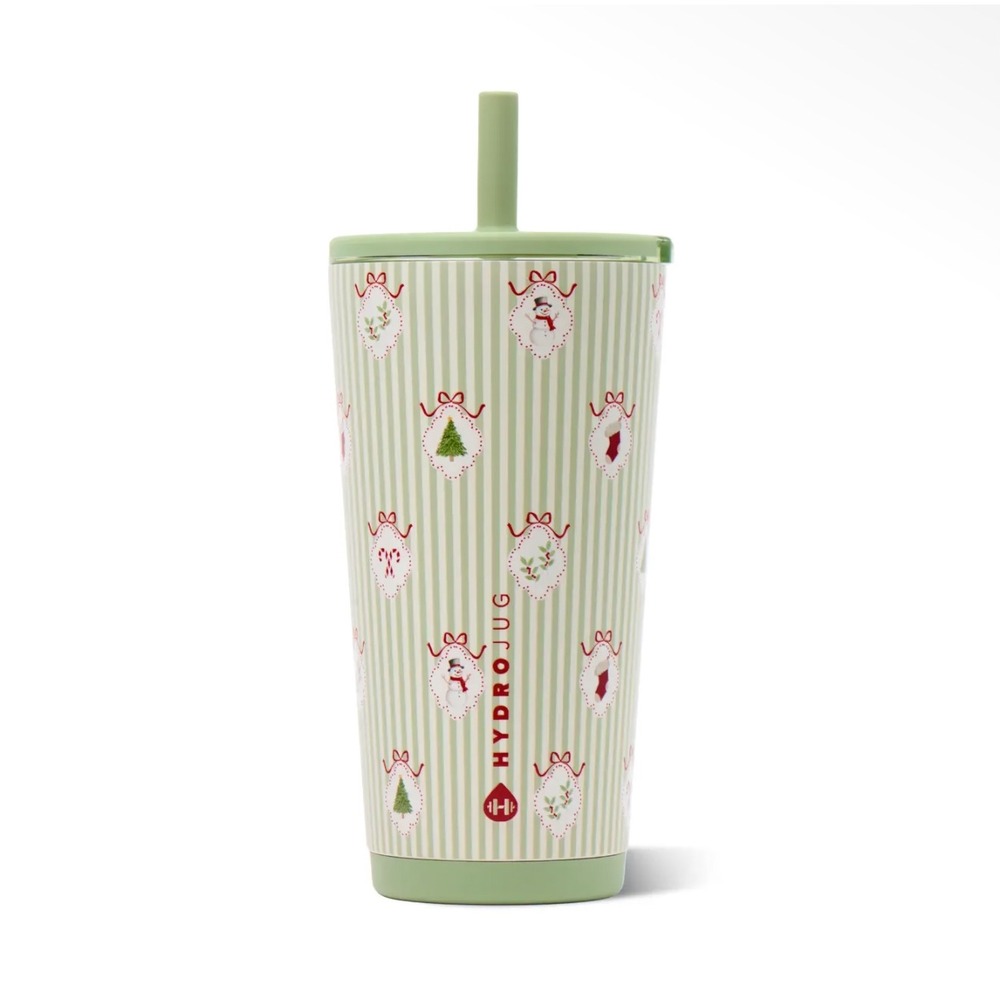 Hydrojug Deck the Halls 20oz Everyday Tumbler Christmas Holiday Green Striped